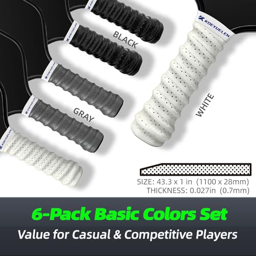 Ribbed Pickleball Overgrip Tape, Non-Slip Sweat-Wicking Racquet Grip for Pickleball/Tennis/Badminton - color: black/white/gray, size: 6 PCS