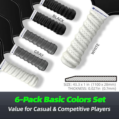 Ribbed Pickleball Overgrip Tape, Non-Slip Sweat-Wicking Racquet Grip for Pickleball/Tennis/Badminton - color: black/white/gray, size: 6 PCS