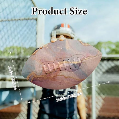 American Football, Official Size 11.9 x 7.3 Inch, Premium Composite Leather High-Grip Ball with Pro-Style Lacing, Unique Prints for Training, Games & Gifts - color: Pink Marble