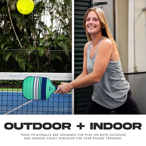 Franklin Sports Training Pickleballs - Training Pickleballs for Beginners + Skill Practice - 69mm or 80mm Outdoor Pickleballs - Pickleball 3 Pack - Optic Yellow