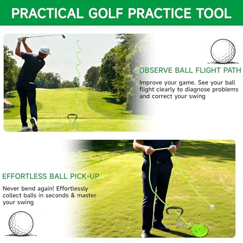 Golf Swing Trainer with 2 Golf Swing Ball & Rope, Golf Training Aid for Backyard, 3 Calibrated Golf Stakes to Analyze 50 Feet of Golf Training Balls Flight, Home Outdoor Golf Swing Practice