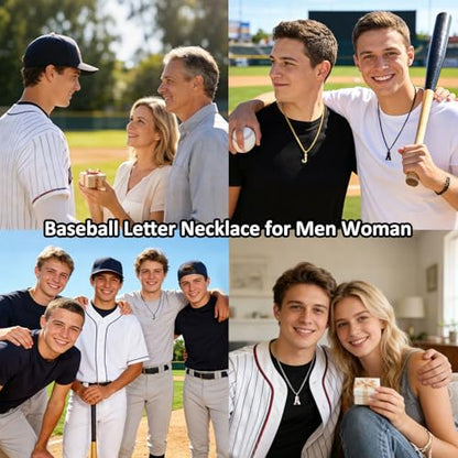 AIAINAGI Baseball Initial A-Z Letter Necklace - Men's Baseball Charm Pendant in Stainless Steel Silver Chain, 22inch Personalized Gift - style: C Letter