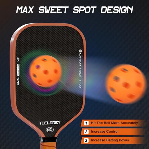 Carbon Fiber Pickleball Paddle, 3K Carbon Abrasion Surface (CAS) for Spin Friction with 16MM Honeycomb Core Pickleball Paddle, T700 Raw Carbon Fiber for Power & Consistency, USAPA Approved