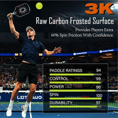 Professional Pickleball Paddles- T700 Carbon Fiber Pickle Racket- 3K Raw Carbon Frosted Surface for Enhanced Spin and Friction - USAPA Approved Offensive Long Paddle for Intermediate Advanced Players - color: Grey