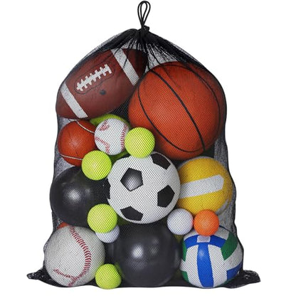 Sports Ball Bag Drawstring Mesh Bags Soccer Large Ball Net Bag Sports Equipment Storage Organizer for Balls Gym, Beach, Cloth, Swimming Gears - size: 30 x 40inch