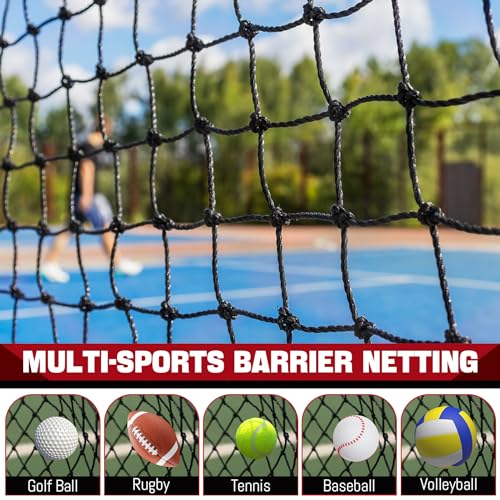 Baseball & Softball Practice Nets Backstop Barrier - Sizes 10x20 FT, 10x15 FT, 10x10 FT - Heavy Duty Nylon Training Net for Batting Cage, Backyard - 33FT Rope & Safety Key Chains