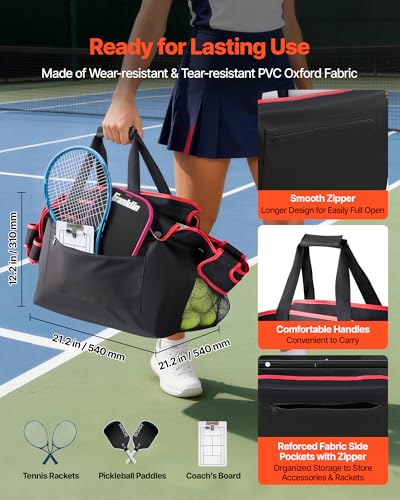 VEVOR Tennis & Pickleball Hopper Holds 200/175/150/120 Balls, 3-in-1 Tennis Foldable Pickleball Basket Cart for Easy Installation, Storage Bag for Tennis Training & Teaching - style: 175 Balls
