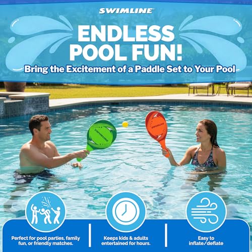 SWIMLINE Neoprene Pool & Beach Accessory for Active Group Play, Backyard Games, and Water Sports – 2-Player Waterproof Paddle Set with Soft Ball, Red & Green - style: Neoprene Pool Paddle Set