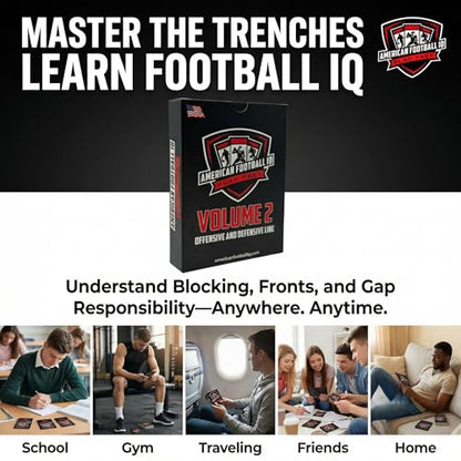 American Football Training Flashcards – Volume 2: Offensive & Defensive Line | Blocking Schemes, Protections, Fronts & Gap Responsibility | Coaching, Player & Fan Study Tool