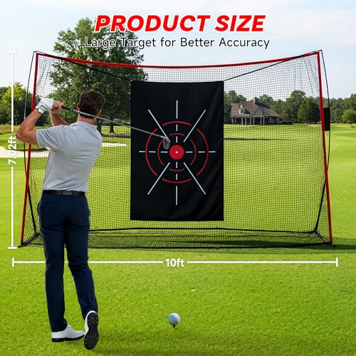 Aohanoi Golf Net, 10x7ft Golf Hitting Nets with a Turf Mats, Golf Practice Net for Backyard,Garage, Terrace Equipped with Noise Free Target, Great Gift for Fathers, Husbands and Professional Golfers