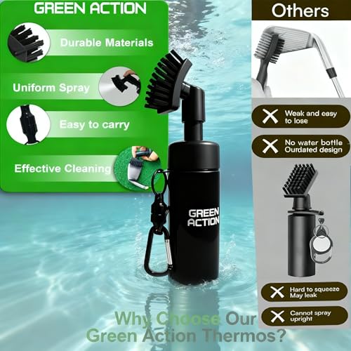 Golf Club Brush with Magnetic Clip & Water Sprayer - 5oz Capacity, Stiff Bristles for Deep Cleaning, Silicone Hose & Gravity Ball for Easy Use on Course - color: Black