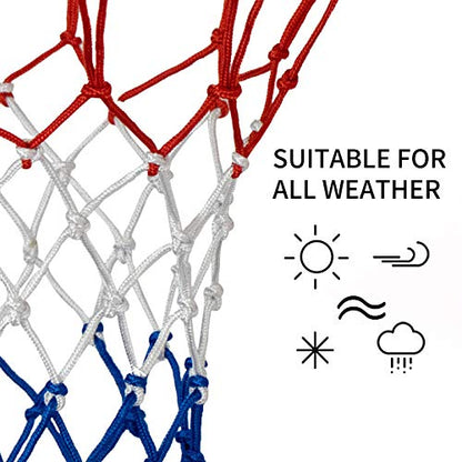 Sanung 2 Pack Heavy Basketball Net Rainproof Sunscreen, Red White Blue Bold Polyester Braided Rope, 12 Loops for Indoor Outdoor Professional Competitions