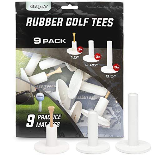 GoSports Golf Rubber Tees – Durable for High-Speed Swings, Consistent Tee Height – Indoor & Outdoor Universal Golf Mat Tees (9 Pack: 1.5", 2.25", 3.5")