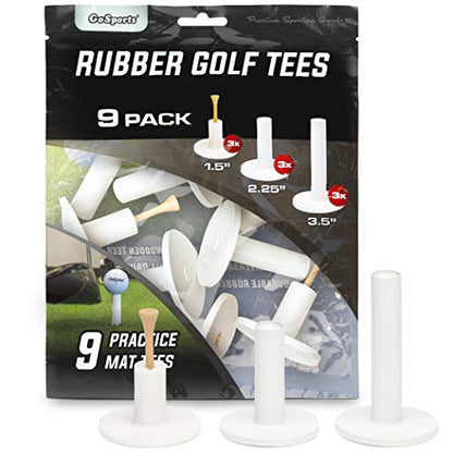 GoSports Golf Rubber Tees – Durable for High-Speed Swings, Consistent Tee Height – Indoor & Outdoor Universal Golf Mat Tees (9 Pack: 1.5", 2.25", 3.5")