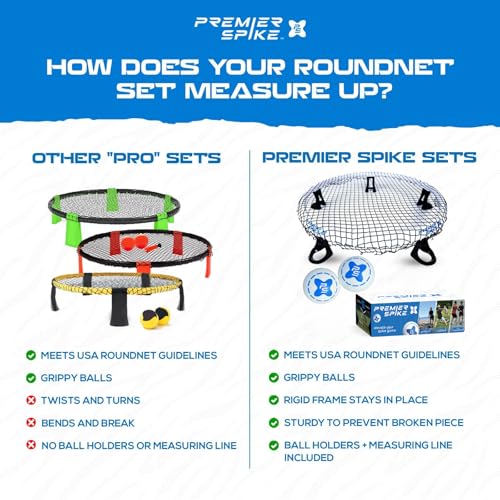 Roundnet Game Set - Top Set in Quality & Durability - Portable Outdoor Game for Beach, Backyard, Camping Game for Kids, Teens & Adults - Net, 2 Balls