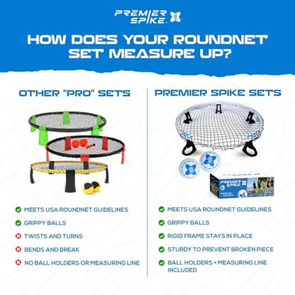Roundnet Game Set - Top Set in Quality & Durability - Portable Outdoor Game for Beach, Backyard, Camping Game for Kids, Teens & Adults - Net, 2 Balls