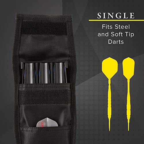 Casemaster Single Black Dart Case with Solid Plastic Insert and Flexible, Tough Nylon Covering, Holds 3 Steel Tip and Soft Tip Darts, Hard Shell Keeps Flights in Perfect Shape