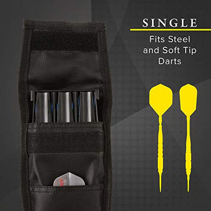 Casemaster Single Black Dart Case with Solid Plastic Insert and Flexible, Tough Nylon Covering, Holds 3 Steel Tip and Soft Tip Darts, Hard Shell Keeps Flights in Perfect Shape