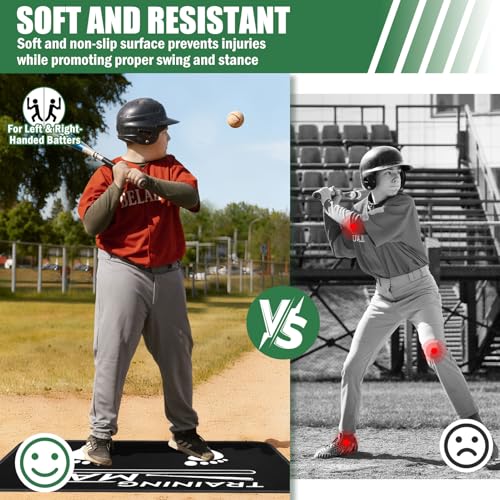 Baseball Hitting Mat, 35.4 X 23.6 Inch Softball and Baseball Batting Mat with Feet Placement, Batter Stance Alignment Guide Equipment for Kids to Swing Training and Improve Posture