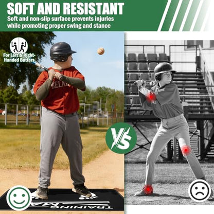Baseball Hitting Mat, 35.4 X 23.6 Inch Softball and Baseball Batting Mat with Feet Placement, Batter Stance Alignment Guide Equipment for Kids to Swing Training and Improve Posture