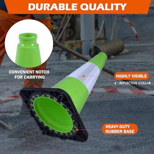 4 Pack 18 Inch Green PVC Traffic Cones Black Base Stable Durable, Parking Lot Driveway School Training Safety Cones Multi-Purpose (4, Green, 18 Inch) - color: Green, size: 18 Inch
