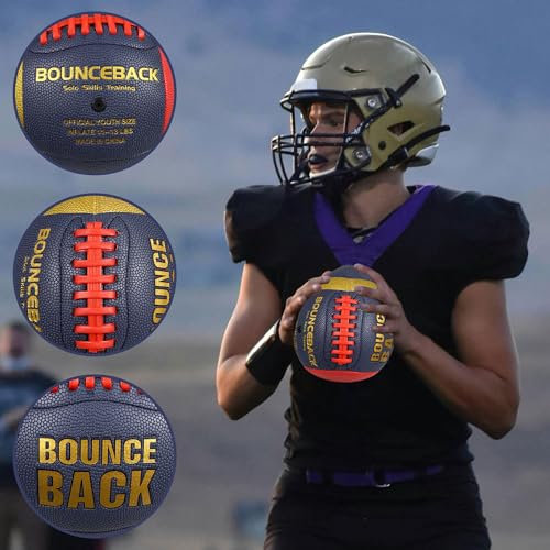 BOUNCEBACK Training Football, Youth Size & Official Size, Fatherless Football PassCatch Solo Enhancing Passing Catching(with Pump) - style: Dark Blue-7#(Ages 5-14)