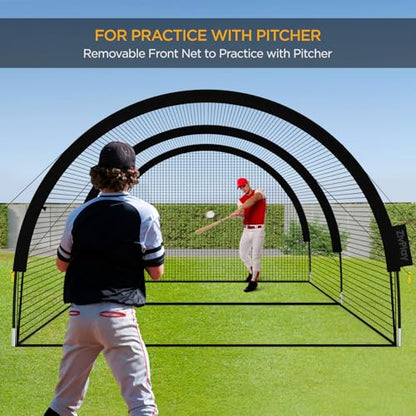 Baseball Batting Cage Net Batting Cages for Backyard Portable Pop Up Cage for Baseball and Softball with Pitching Machine Hole and Detachable Door (22ftx12ftx8ft) - size: 22ftx12ftx8ft