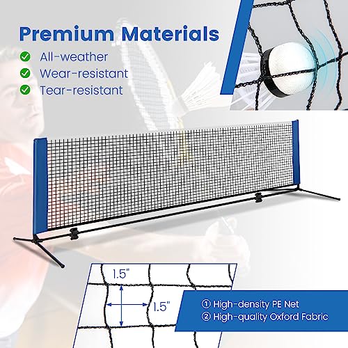 GYMAX Badminton Net, Height Adjustable Tennis Net Set w/Poles, 2 Birdies & Carry Bag, Easy Setup Pickleball Net Sports Net, Portable Volleyball Net for Indoor & Outdoor Game Beach, Backyard