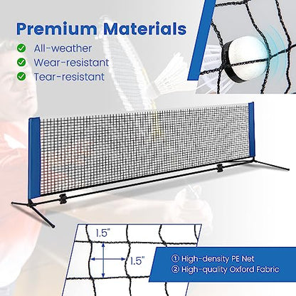 GYMAX Badminton Net, Height Adjustable Tennis Net Set w/Poles, 2 Birdies & Carry Bag, Easy Setup Pickleball Net Sports Net, Portable Volleyball Net for Indoor & Outdoor Game Beach, Backyard