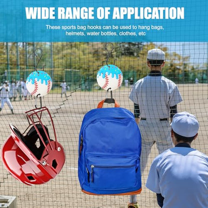 CroBlissful 6 Pcs Bag Hook for Fence Baseball Football Basketball Tennis Team Gifts Bag Clip Sports Backpack Buckle with Acrylic Board for Bat Water Bottle Player Lover Gifts - color: Ice Cream Baseball