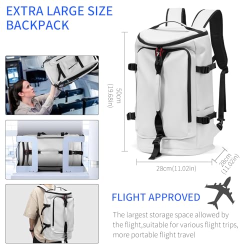 YOUMIAN Gym Duffle Bag 3 IN 1 Travel Backpack 40L Waterproof Shoe Compartment for Men and Women Basketball Soccer Sports Bag (White) - color: White