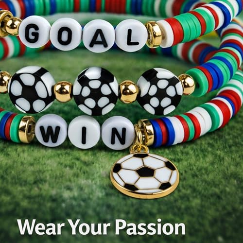 OHOME Soccer Mom Essentials - 6 Pack Soccer Bracelets | Soccer Party Favors - 2026 World Game Cup Merchandise Jewelry Accessories Outfits for Women Men - Soccer Gifts for Fans Players Coaches Team - style: Soccer