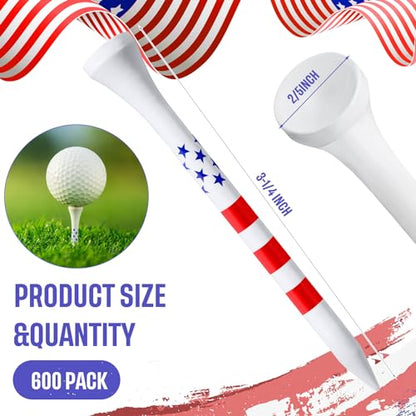 Mudder 600 Pcs Golf Tees USA American Flag Golf Tees Bulk Long Bamboo Red White and Blue Patriotic Tee for Men Women - size: 3-1/4", style: Novel
