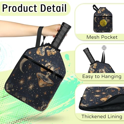 Pickleball Paddle Cover with Pockets and Handle Strap, Racket Sleeve and Ball Holder Organizer, 1 Pcs - color: white