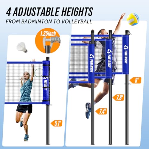 Outdoor Volleyball Net System for Backyard, Adjustable Height (5.1–8FT) & Width (20–32FT), Anti-Sag Tension System, 2-in-1 Badminton Combo Set with Carry Bag, Rackets & Shuttlecocks - color: Blue