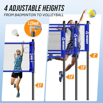 Outdoor Volleyball Net System for Backyard, Adjustable Height (5.1–8FT) & Width (20–32FT), Anti-Sag Tension System, 2-in-1 Badminton Combo Set with Carry Bag, Rackets & Shuttlecocks - color: Blue