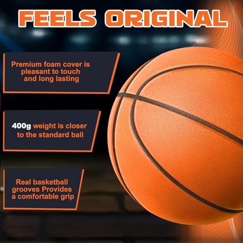 Silent Basketball Size 7 (29.5") | Noiseless Indoor Training Basketball - Quiet Dribbling, Grooved Airless PU Foam Ball with Real Feel & High Bounce