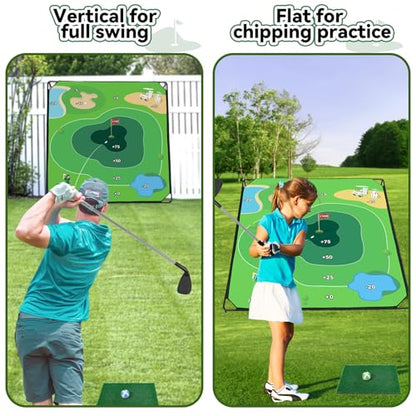 Liberry Golf Chipping Game with Large Chipping Mat, 2 Adjustable Clubs, 20 Sticky Balls, Outdoor Indoor Sports Training Toy Gift for Adults Kids, Family Yard Target Game - style: chipping mat with standard club