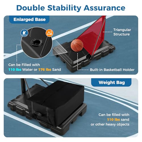 Goplus Basketball Hoop Outdoor, 4.9-10FT Height Adjustable Portable Basketball Stand System w/Shatterproof Backboard, 2 Wheels, Fillable Base, Free Weight Bag, Basketball Goal for Teens Youth Adults