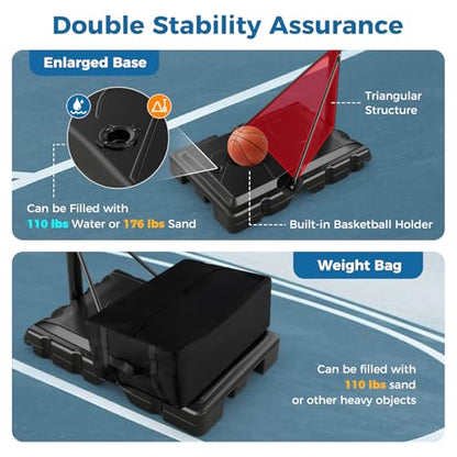 Goplus Basketball Hoop Outdoor, 4.9-10FT Height Adjustable Portable Basketball Stand System w/Shatterproof Backboard, 2 Wheels, Fillable Base, Free Weight Bag, Basketball Goal for Teens Youth Adults