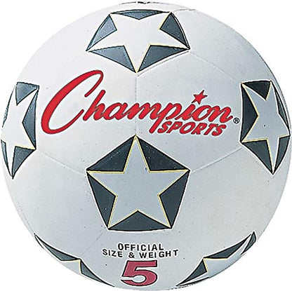 Champion Sports Rubber Cover Soccer Ball - color: White/Black/Red, size: Size 4