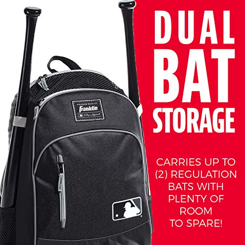 Franklin Sports Kids MLB Baseball Batpack Bag - Youth Baseball, Softball + Teeball Backpack - Sports Equipment Bag for Kids + Toddlers - Holds (2) Teeball + Baseball Bats + Includes Fence Hook - color: Black/Gray