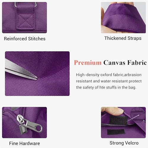 VOLGANIK ROCK Canvas Tote Bag Waterproof Nylon Multi Pocket Shoulder Bags Laptop Work Bag Teacher Purse Handbag for Women Men - color: Purple-new