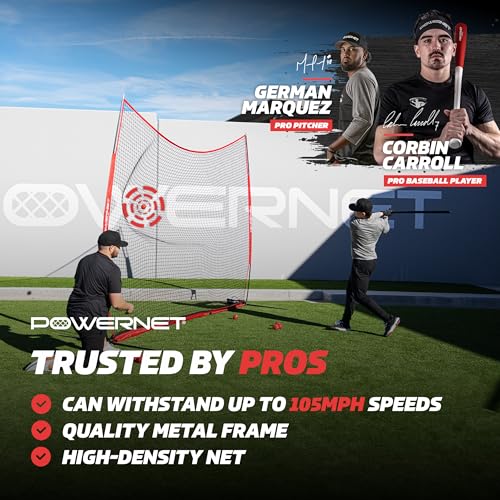 PowerNet Portable Sports Rebounder -Basketball, Volleyball, Soccer, Baseball, Softball and Lacrosse, Backyard & Garage Backstop, Indoor Outdoor Safety Net for Protection - style: 12x9 RED Net