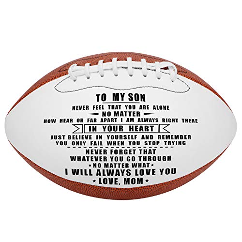 KWOOD Custom Personalized Football Gift for Son, Engraved Leather Indoor/Outdoor Football with Pump & Carrying Bag, Christmas Birthday Graduation Gift for Grandson Son Daughter