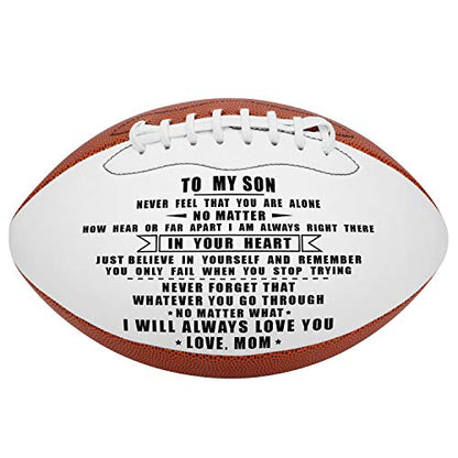 KWOOD Custom Personalized Football Gift for Son, Engraved Leather Indoor/Outdoor Football with Pump & Carrying Bag, Christmas Birthday Graduation Gift for Grandson Son Daughter