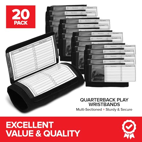 Quarterback Football Play Wristbands - (Black) Pro Football & Softball Armbands, (QB) Wristband Playbook