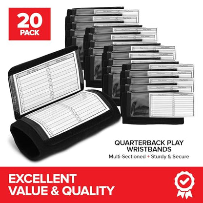 Quarterback Football Play Wristbands - (Black) Pro Football & Softball Armbands, (QB) Wristband Playbook