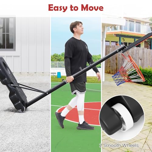 GYMAX Basketball Hoop Outdoor, 3.3-7/10 FT Adjustable Portable Basketball Goal with Wheels, PC Backboard, Fillable Base for Kids, Youth & Adults in Backyard, Driveway, Pool