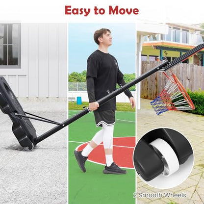 GYMAX Basketball Hoop Outdoor, 3.3-7/10 FT Adjustable Portable Basketball Goal with Wheels, PC Backboard, Fillable Base for Kids, Youth & Adults in Backyard, Driveway, Pool
